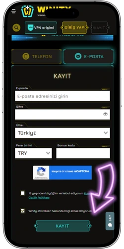 Casino sitesinde e-posta ve telefon ile kayıt olma formu