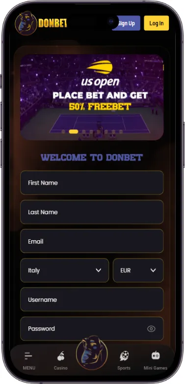 Registration screen and country selection