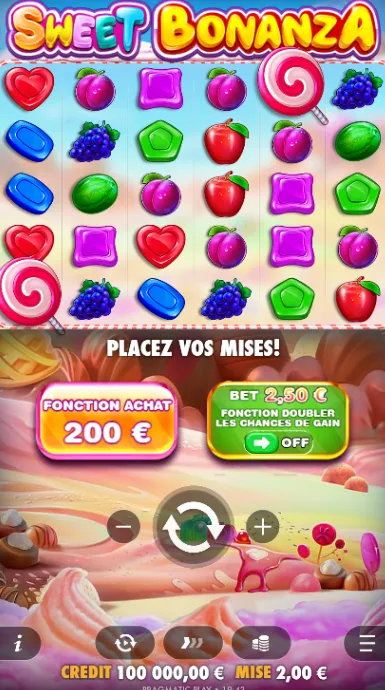 Lancement de la partie Sweet Bonanza