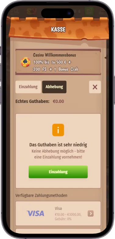 Visa-Auszahlungsanfrage-Bildschirm
