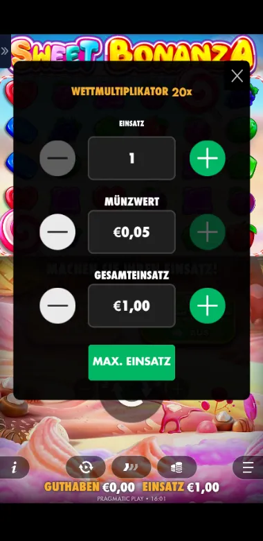 Sweet Bonanza Einstellungen