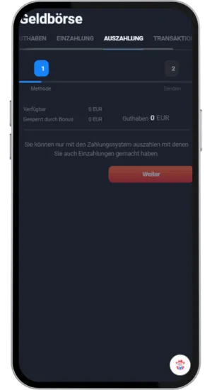 Visa-Auszahlungsanfrage-Bildschirm