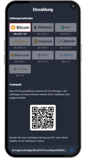 Einzahlungsschritt und Handy-Banking-Bildschirm